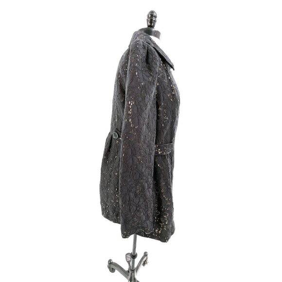 Marisa Christina Womens Coat Single Breasted Open Knit Black Lace Beige Lining M - Picture 10 of 16